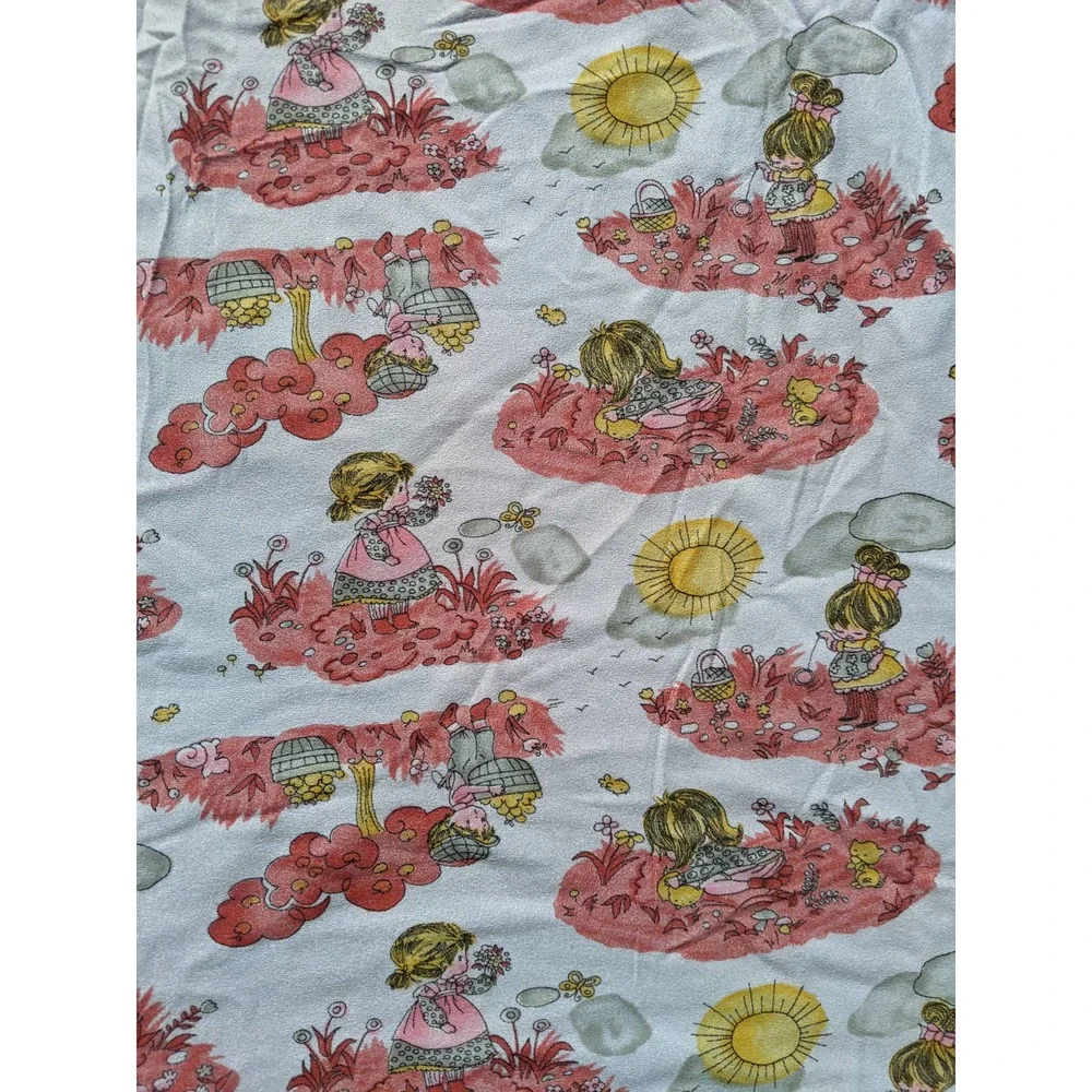 Vintage 1960's-70's Holly Hobby Inspired Novelty Print‎ Synthetic Blend Fabric